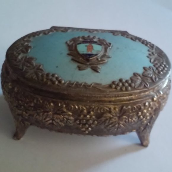 Vintage Oval Silver Jewelry Holder With Hinged Lid Worn Reads: Boystown Nebraska - Picture 2 of 6